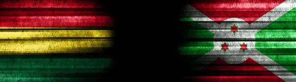 Bolivien Und Burundi Fahnen Auf Schwarzem Hintergrund — Stockfoto