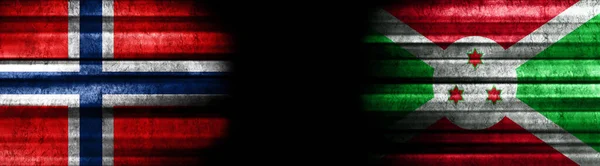 Bandeiras Noruega Burundi Sobre Fundo Preto — Fotografia de Stock