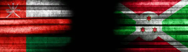 Flagi Oman Burundi Czarnym Tle — Zdjęcie stockowe