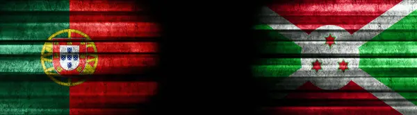 ブラックバックグラウンドのポルトガルとブルンジの旗 — ストック写真