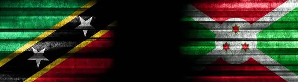 Flaggen Von Kitts Und Nevis Und Burundi Auf Schwarzem Hintergrund — Stockfoto