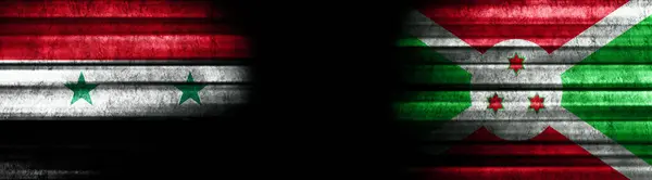 Bandeiras Síria Burundi Sobre Fundo Negro — Fotografia de Stock