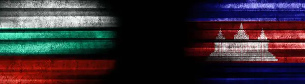 Bulharsko Kambodža Vlajky Černém Pozadí — Stock fotografie