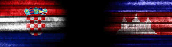 Croacia Camboya Banderas Sobre Fondo Negro — Foto de Stock
