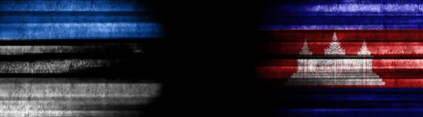 Флаги Эстонии Камбоджи Чёрном Фоне — стоковое фото
