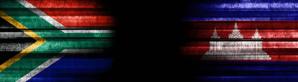 Bandiere Sudafricane Cambogiane Sfondo Nero — Foto Stock