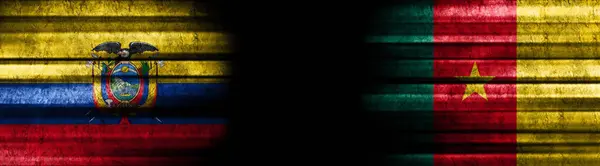 Ecuador Cameroon Flags Black Background — Stock Photo, Image