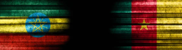 Etiópia Kamerun Zászlók Fekete Háttér — Stock Fotó