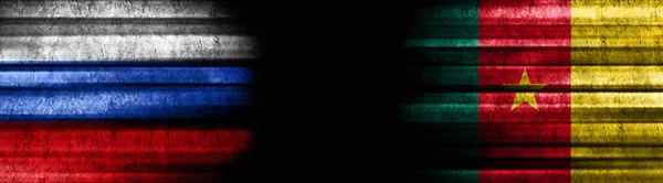 Флаги России Камеруна Черном Фоне — стоковое фото