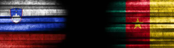 Banderas Eslovenia Camerún Sobre Fondo Negro — Foto de Stock