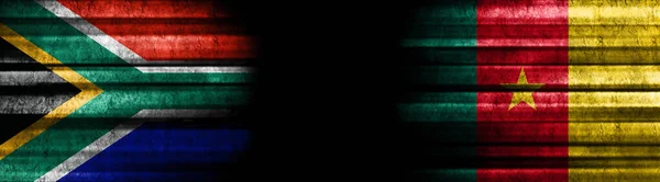 South Africa Cameroon Flags Black Background — Stock Photo, Image