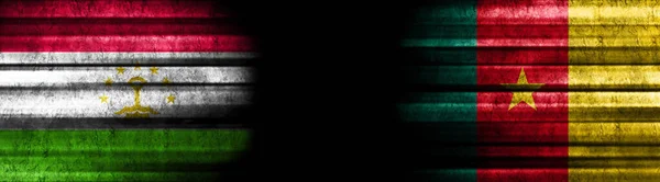 Banderas Tayikistán Camerún Sobre Fondo Negro —  Fotos de Stock