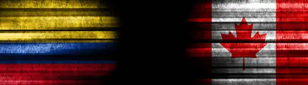 Kolumbien Und Kanada Flaggen Auf Schwarzem Hintergrund — Stockfoto