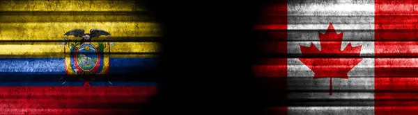 厄瓜多尔和加拿大黑色背景旗 — 图库照片