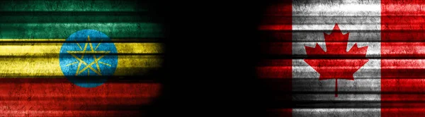 Etiopía Canadá Banderas Sobre Fondo Negro — Foto de Stock
