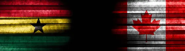 Ghana Und Kanada Flaggen Auf Schwarzem Hintergrund — Stockfoto