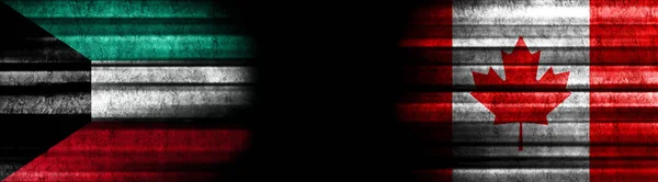 Banderas Kuwait Canadá Sobre Fondo Negro — Foto de Stock