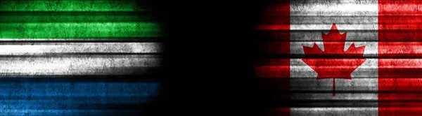 Sierra Leone Canada Vlaggen Zwarte Achtergrond — Stockfoto