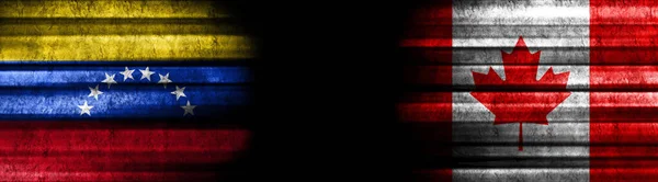 Βενεζουέλα Και Καναδάς Σημαίες Μαύρο Φόντο — Φωτογραφία Αρχείου