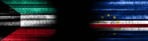 Флаги Кувейта Кабо Верде Чёрном Фоне — стоковое фото