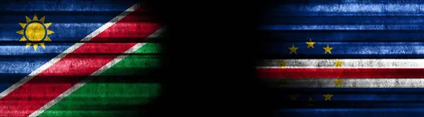 Namibië Kaapverdische Vlaggen Zwarte Achtergrond — Stockfoto