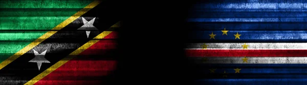 Saint Kitts Nevis Zöld Foki Szigetek Zászlók Fekete Háttér — Stock Fotó