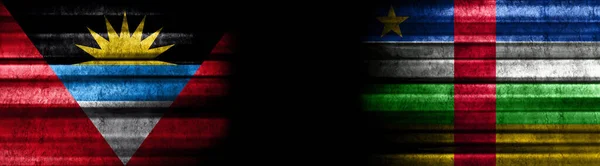 Antigua Barbuda Středoafrická Republika Vlajky Černém Pozadí — Stock fotografie