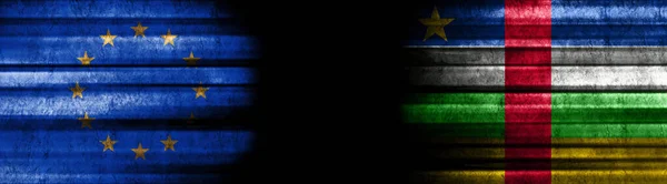 Vlajky Evropské Unie Středoafrické Republiky Černém Pozadí — Stock fotografie