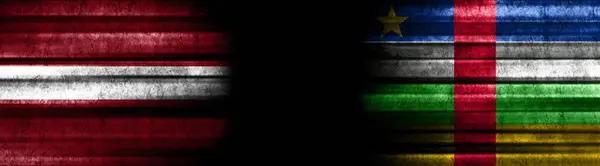 Lotyšsko Středoafrická Republika Vlajky Černém Pozadí — Stock fotografie