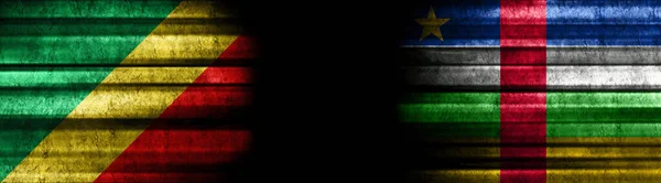 Flagi Republiki Konga Republiki Środkowoafrykańskiej Czarnym Tle — Zdjęcie stockowe