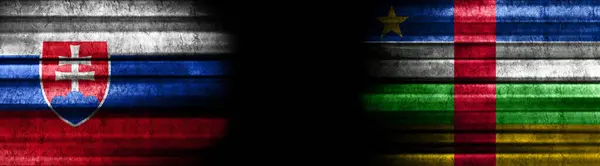 Slovensko Středoafrická Republika Vlajky Černém Pozadí — Stock fotografie