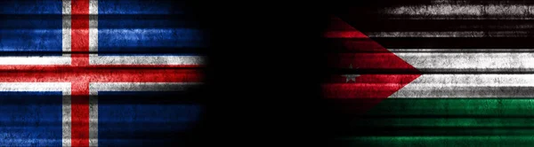 Iceland and Jordan Flags on Black Background