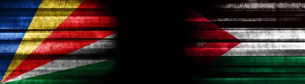 Seychely Jordánsko Vlajky Černém Pozadí — Stock fotografie