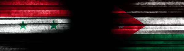Syrië Jordanië Vlaggen Zwarte Achtergrond — Stockfoto