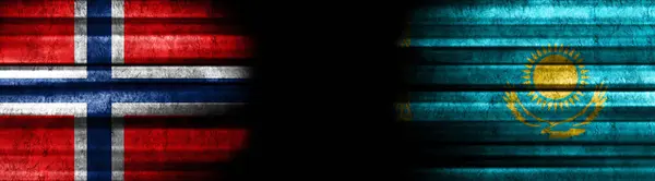 Noorwegen Kazachstan Vlaggen Zwarte Achtergrond — Stockfoto