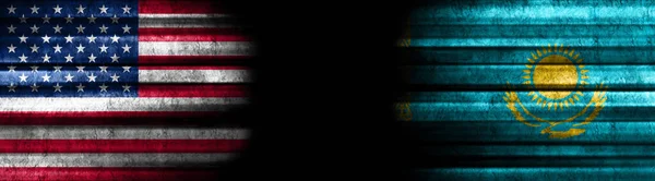 United States and Kazakhstan Flags on Black Background