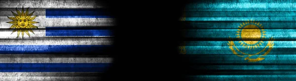 Флаги Уругвая Казахстана Черном Фоне — стоковое фото