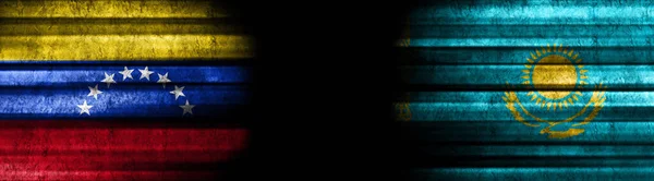 Βενεζουέλα Και Καζακστάν Σημαίες Μαύρο Φόντο — Φωτογραφία Αρχείου