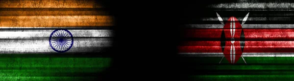 Indie Keňa Vlajky Černém Pozadí — Stock fotografie
