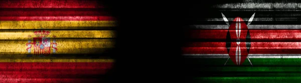 Bandeiras Espanha Quênia Fundo Preto — Fotografia de Stock