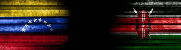 Banderas Venezuela Kenia Sobre Fondo Negro — Foto de Stock