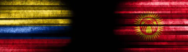 Colombia Kyrgyzstan Flags Black Background — Stock Photo, Image