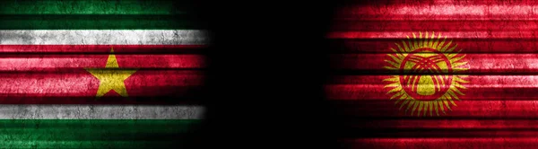 Suriname Kyrgyzstan Flags Black Background — Stock Photo, Image