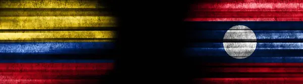 Bandeiras Colômbia Laos Fundo Preto — Fotografia de Stock
