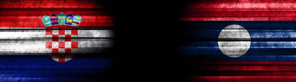 Chorvatsko Laos Vlajky Černém Pozadí — Stock fotografie