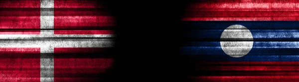 Banderas Dinamarca Laos Sobre Fondo Negro — Foto de Stock