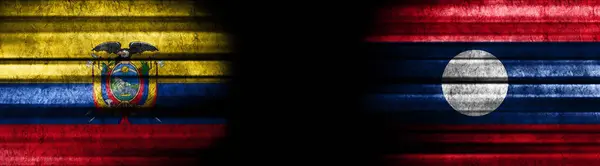 Ecuador Laos Flags Black Background — Stock Photo, Image