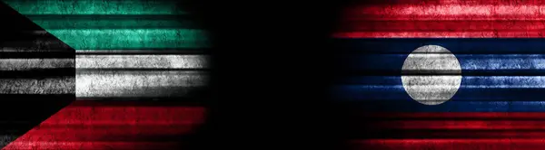 Σημαίες Του Κουβέιτ Και Του Λάος Μαύρο Φόντο — Φωτογραφία Αρχείου