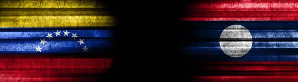 Venezuela Laos Flags Black Background — Stock Photo, Image