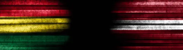 Banderas Bolivia Letonia Sobre Fondo Negro — Foto de Stock